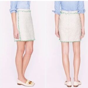 J. Crew Green White Metallic Tweed Fringe Mini Skirt Sz 0